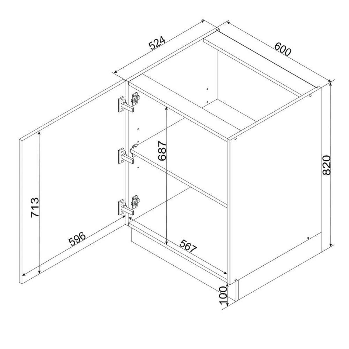UNTERSCHRANK D60 P/L ( S1600/7 ) – BONO – Kompakte Küchenlösung – Gold / Eiche - Eichefarben, Holzwerkstoff (60/82/51cm) - ROYAL24_MARKT
