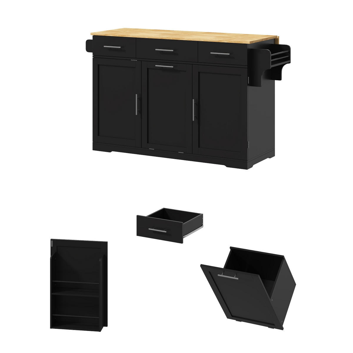 KÜCHENINSEL, KLAPPBARE ARBEITSPLATTE, MDF-Holz, Esszimmer, 136/75/92 cm - Schwarz, Holzwerkstoff (75/92/136cm) - Rolipo