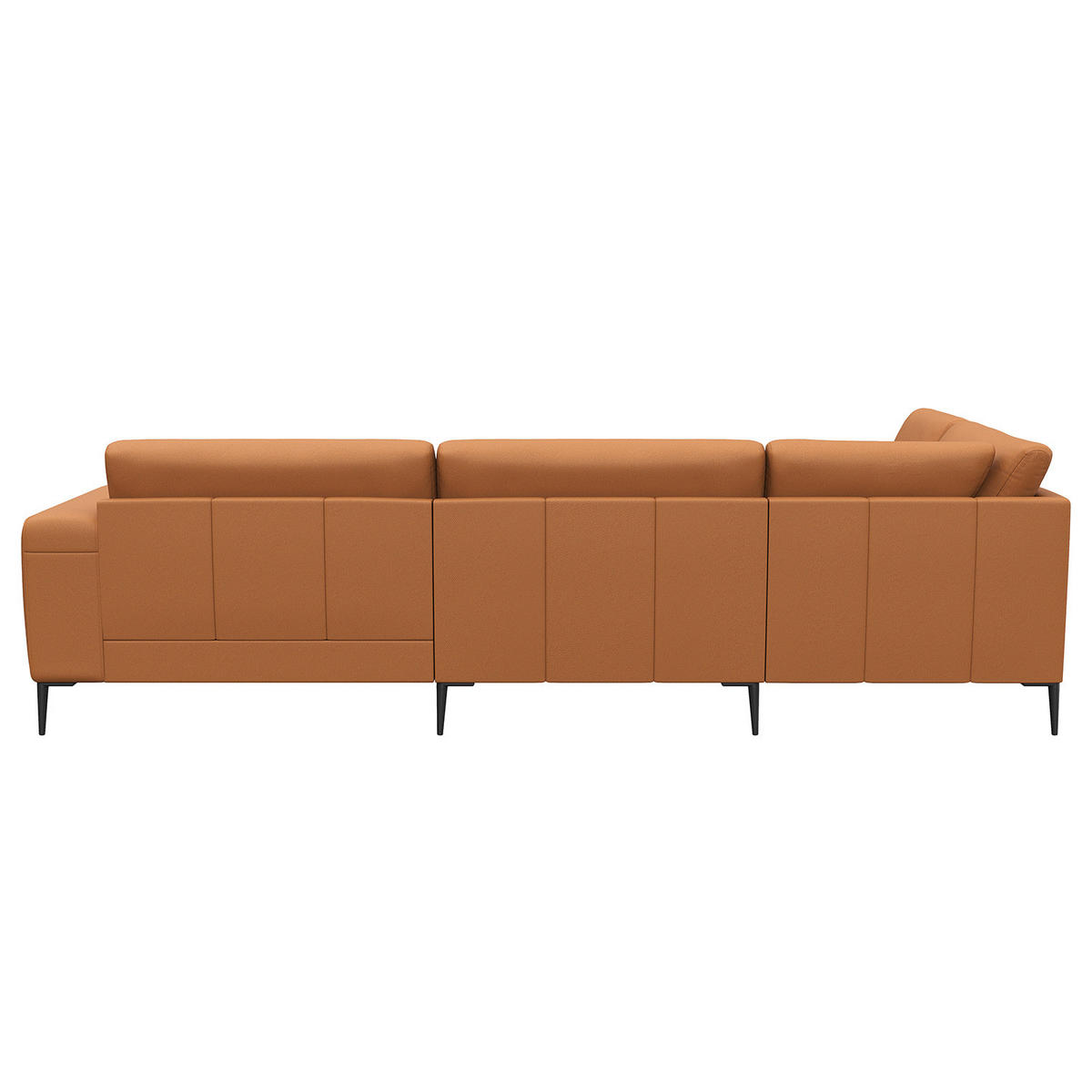 ECKSOFA mit Ottomane - Cognac/Schwarz, Leder/Metall (290/203cm) - home24