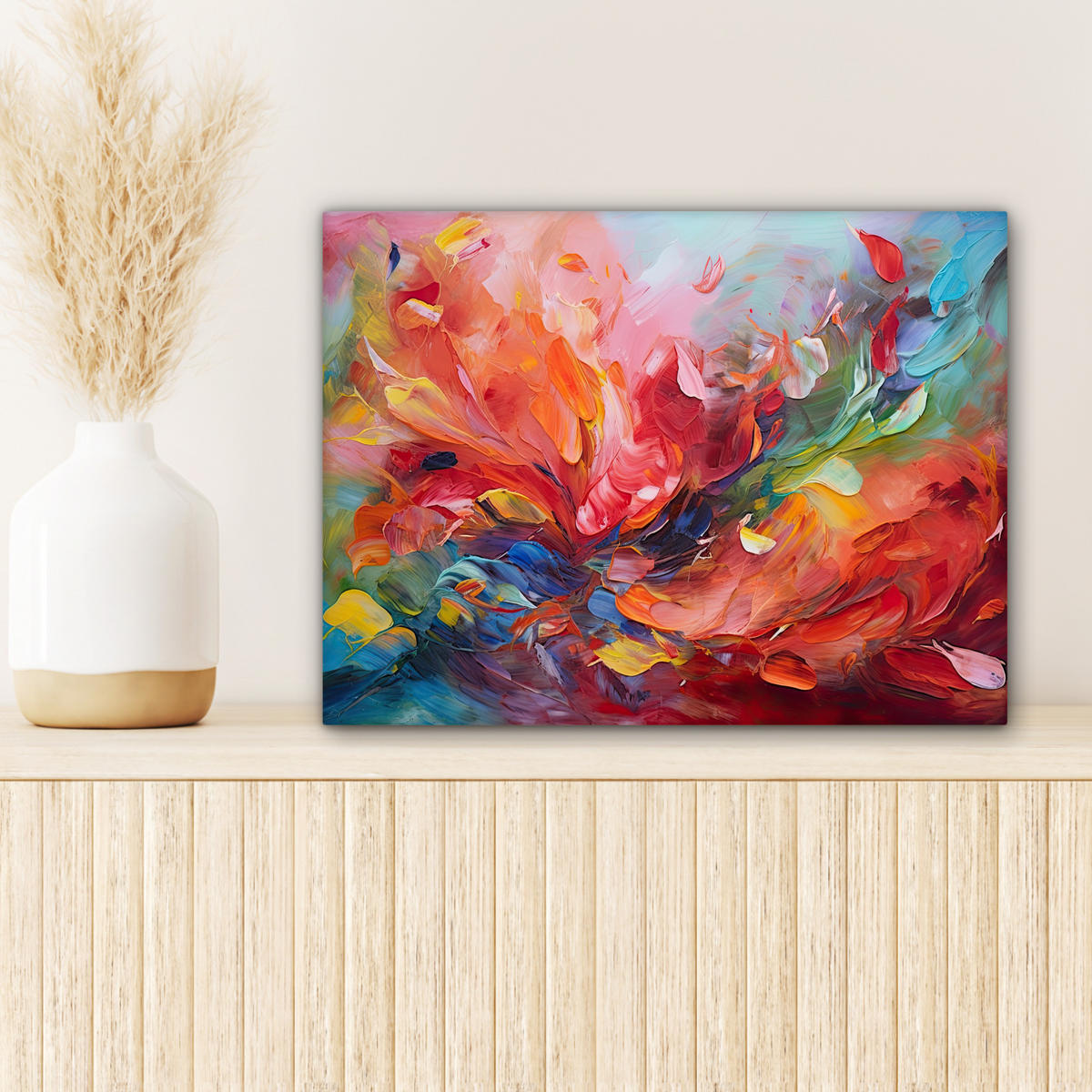 LEINWANDBILD Ölgemälde - Kunst - Abstrakt - Farbenfroh 40x30 cm - Altrosa, Textil (40/30cm) - MuchoWow