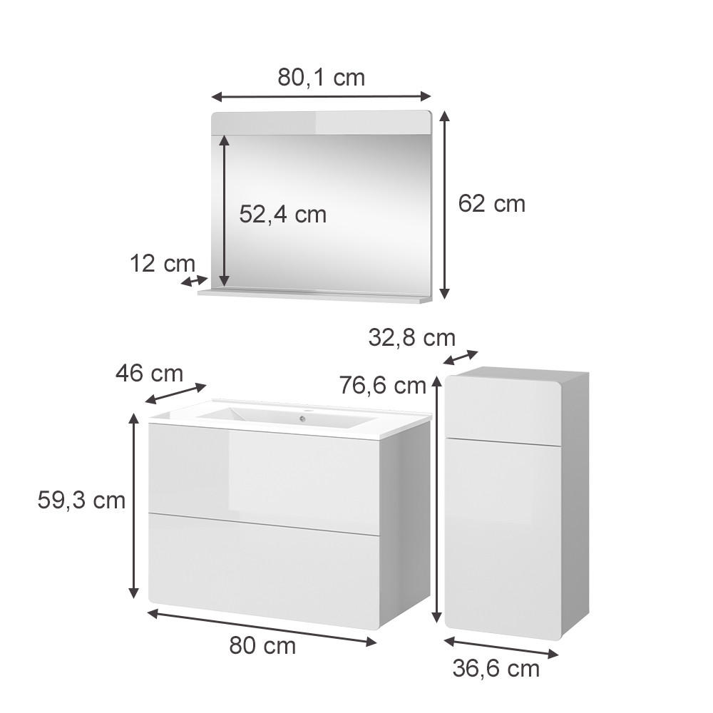 BADMÖBEL-SET Izan Weiß 4 Teile mit Midischrank - Weiß, Holzwerkstoff (80/59.3/46cm) - Vicco