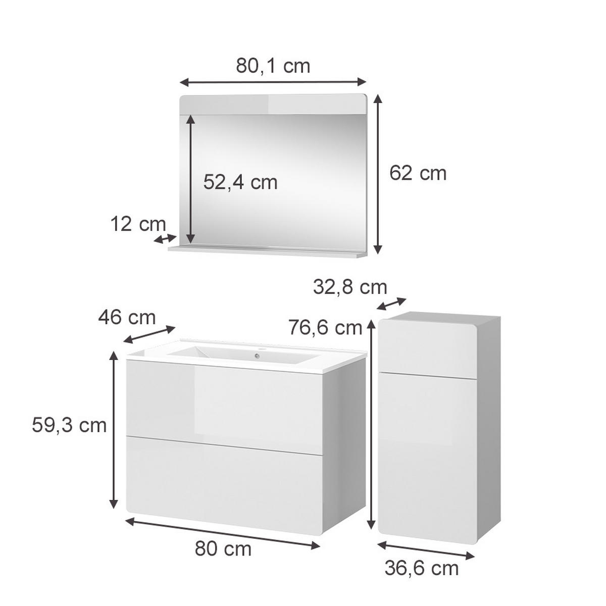 BADMÖBEL-SET Izan Weiß 4 Teile mit Midischrank - Weiß, Holzwerkstoff (80/59.3/46cm) - Vicco