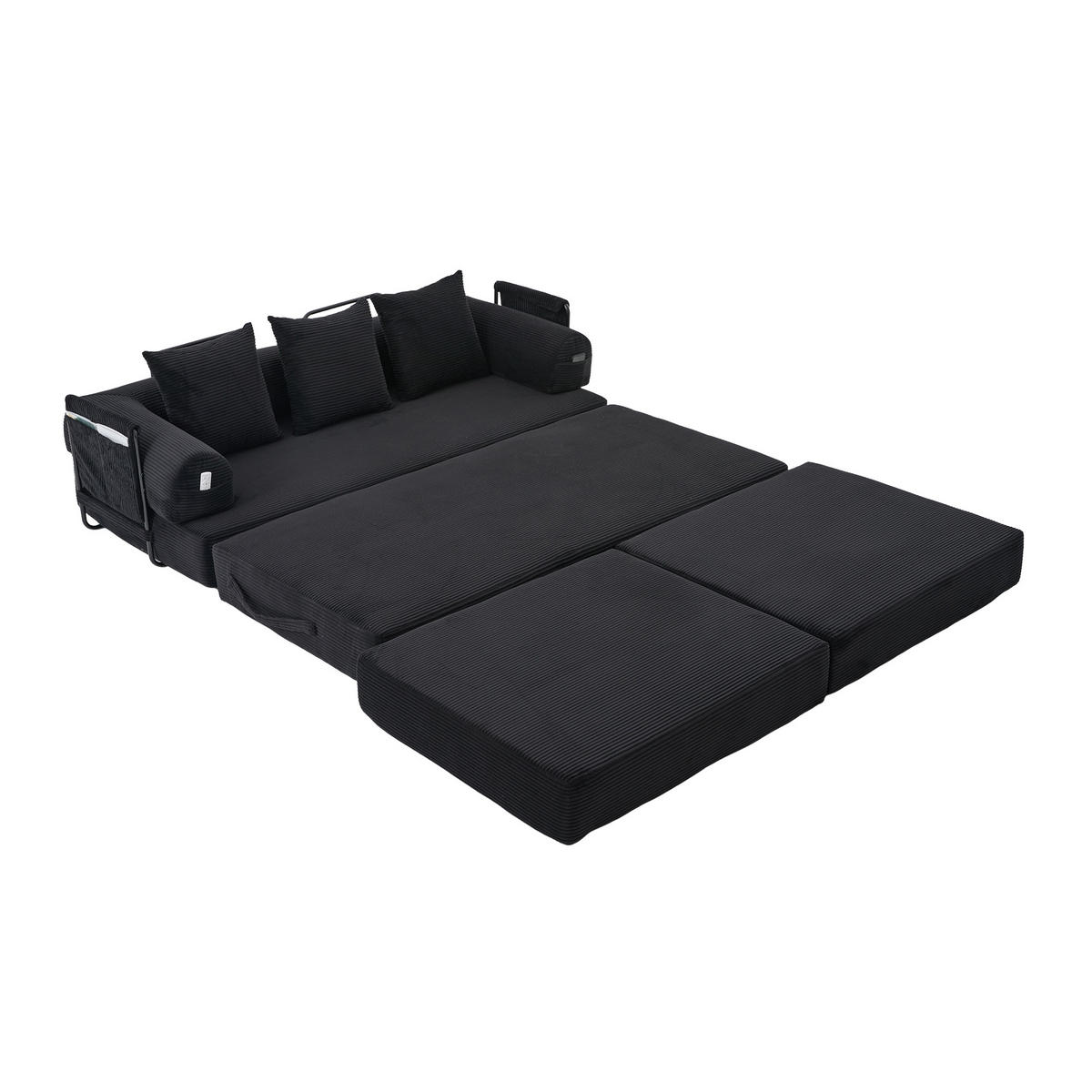 ECKSOFA DE-33795 modular mit 3 Kissen und Hocker Schwarz - Schwarz, Metall (200/190cm) - ComfortXL
