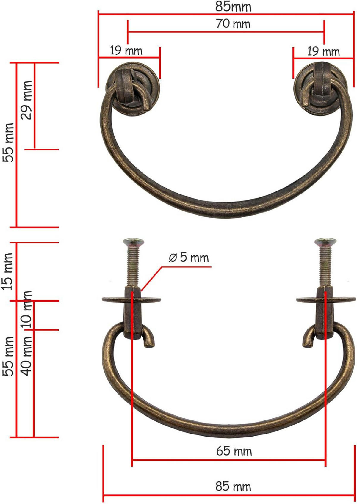 MÖBELGRIFF Antik Messing 2er-Set - Goldfarben, Metall (5.9/1/9.8cm)