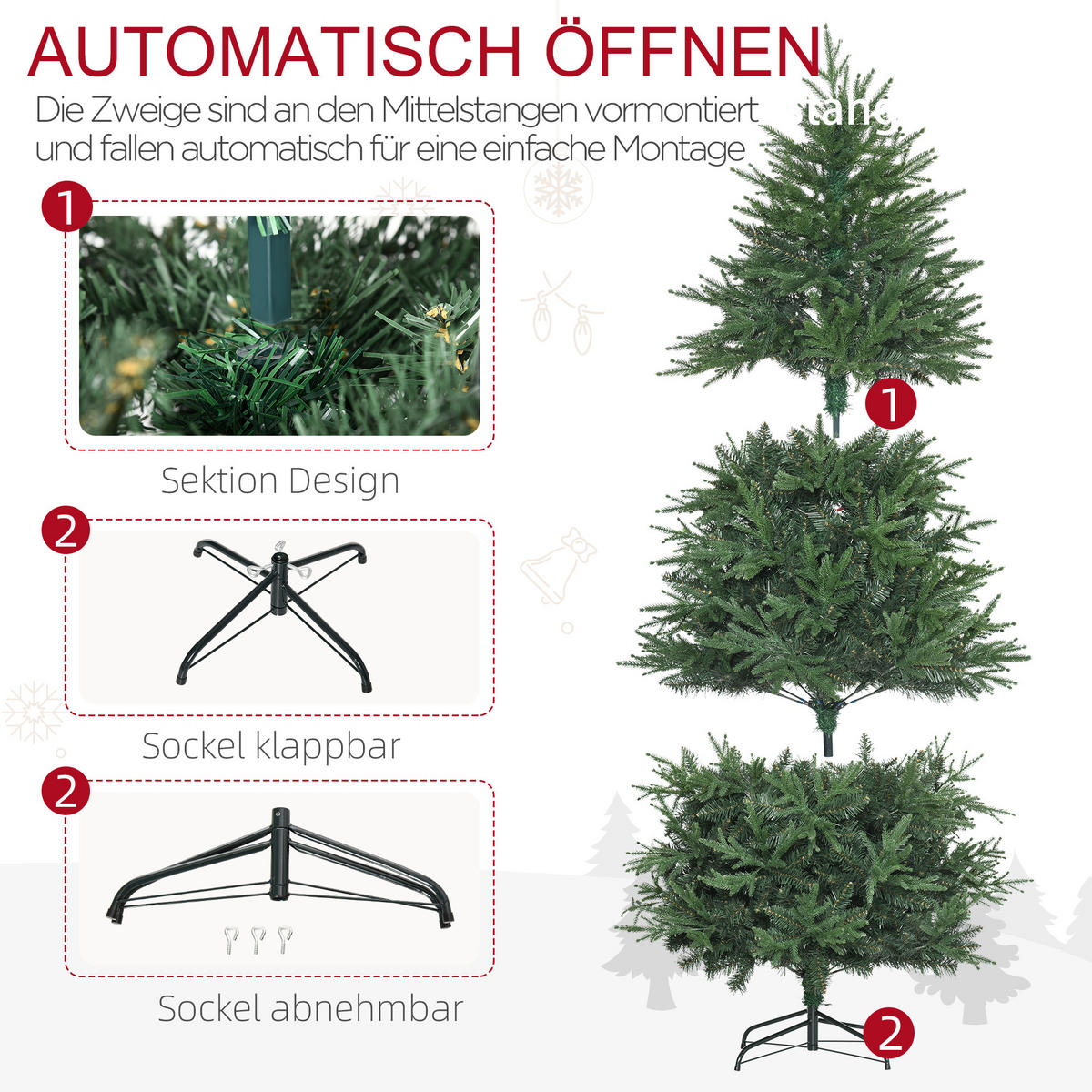 WEIHNACHTSBAUM, 180 cm, PVC, PE, Metall, Grün - Grün, Kunststoff (180cm) - HOMCOM
