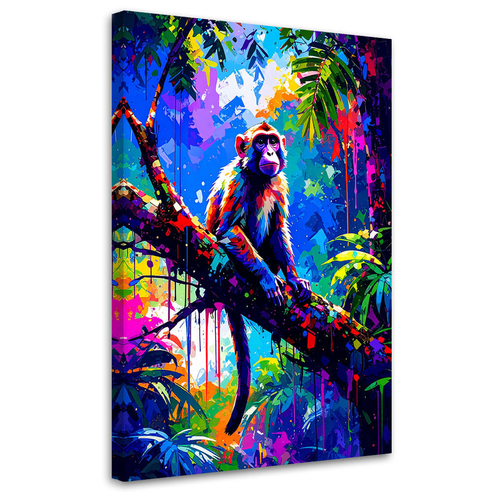 LEINWANDBILD Affe auf einem Ast Bunte Dschungel 60x90cm - Multicolor, Textil (60/90cm) - Feeby