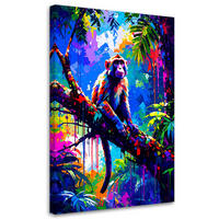 LEINWANDBILD Affe auf einem Ast Bunte Dschungel 60x90cm - Multicolor, Textil (60/90cm) - Feeby