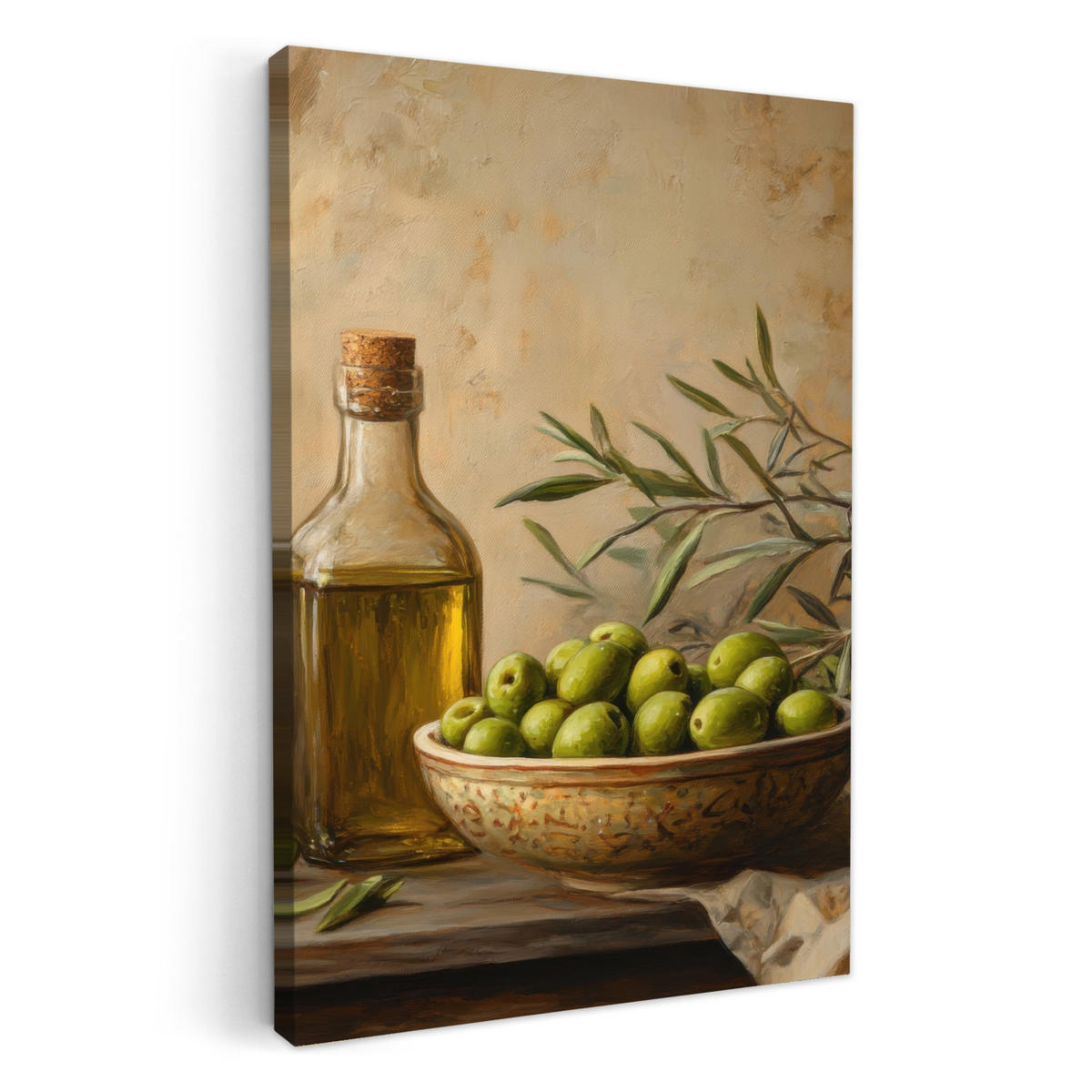 LEINWANDBILD Oliven - Stilleben - Vintage 40x60 cm - Olivgrün, Textil (40/60cm) - MuchoWow