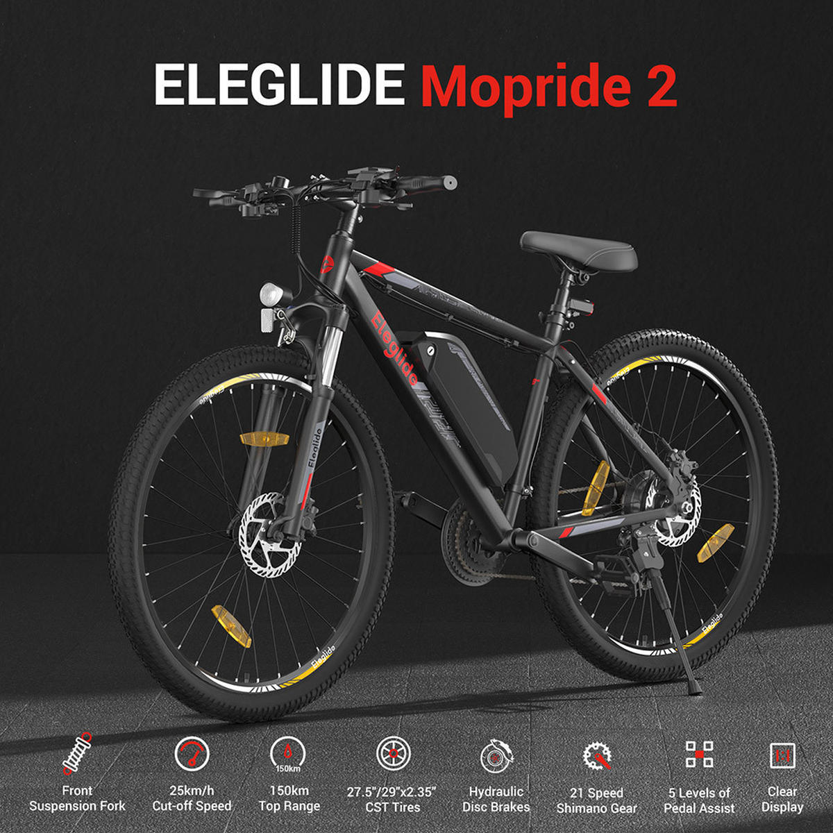 E-BIKE Eleglide Mopride 2 – langlebig, kraftvoll, komfortabel mit 150 km Reichweite - Graphitfarben, Metall (75cm)