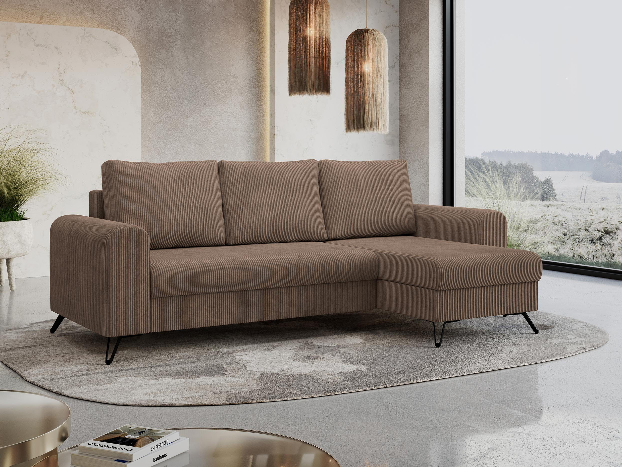 ECKSOFA Hugo Cord Hellbraun - Hellbraun/Schwarz, Textil/Metall (242/140cm) - MKS