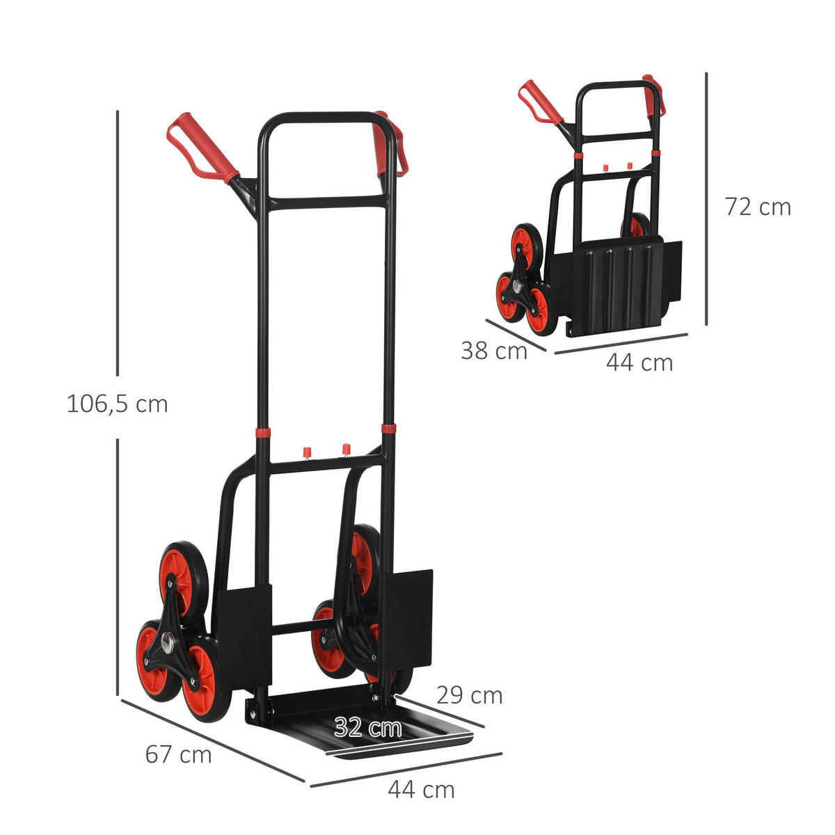 TREPPENSACKKARREN DE-18135 klappbar, 120 kg, 6-Rollen Rot - Rot, Metall (44/38/106.5cm) - ComfortXL