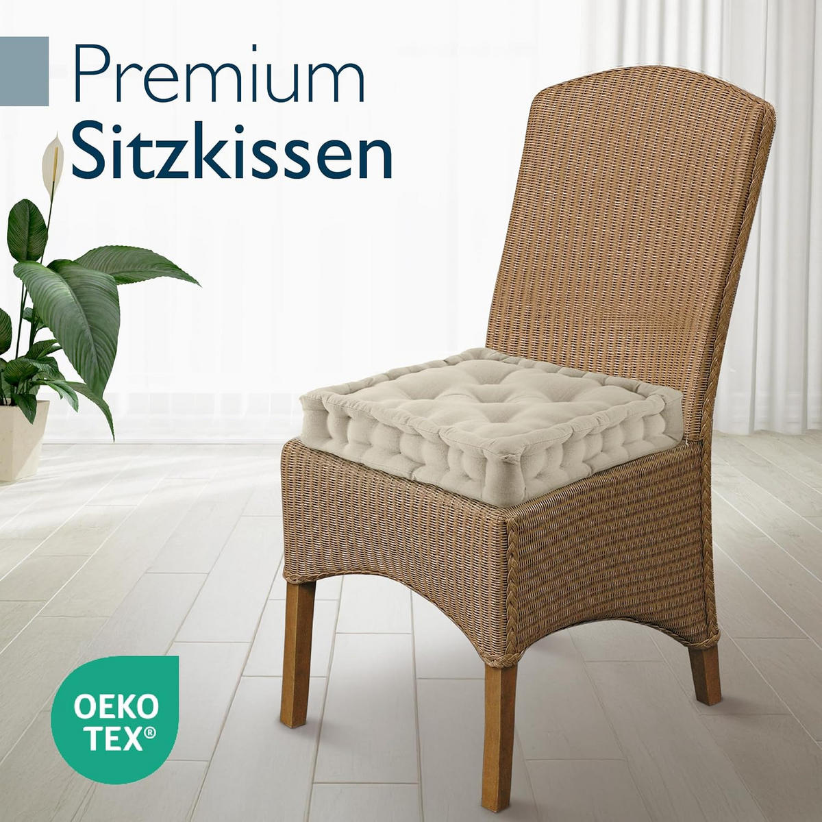 STUHLKISSEN Mila 50x50x10cm Leinen - Naturfarben, Textil (50/50/10cm) - Beautissu 