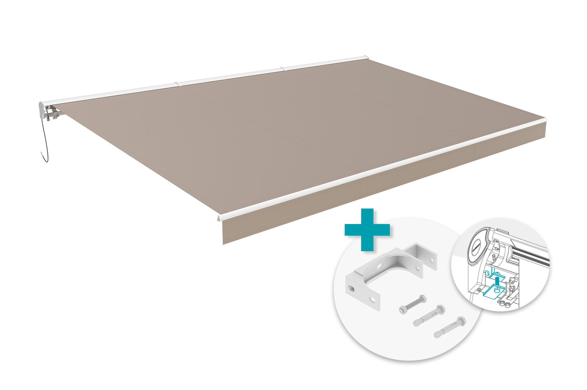 MARKISE motorisiert FAZZIO 5x3m – Weißes Gestell, taupefarbener Stoff mit Deckenbefestigung - Taupe, Textil (495/218/300cm) - Casanoov
