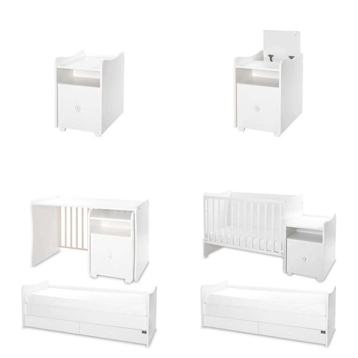 BABYBETT Trend Plus weiß 110 x 62 cm, 70 x 160 cm, Schaukelfunktion, Kommode, Schubladen - Weiß, Holzwerkstoff (62/110cm) - Lorelli