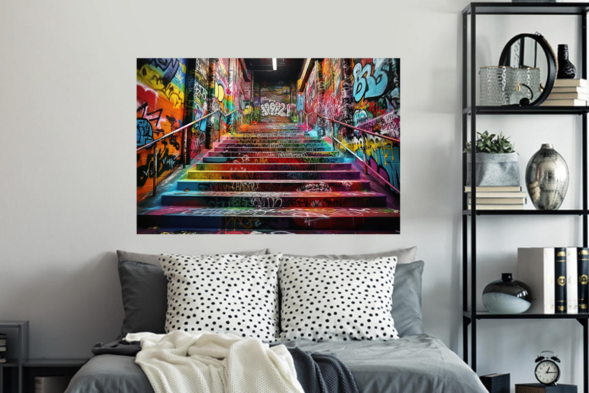 WANDTATTOO Treppe - Graffiti - Farben - Kunst 120x80 cm - Multicolor, Kunststoff (120/80/0.1cm) - MuchoWow