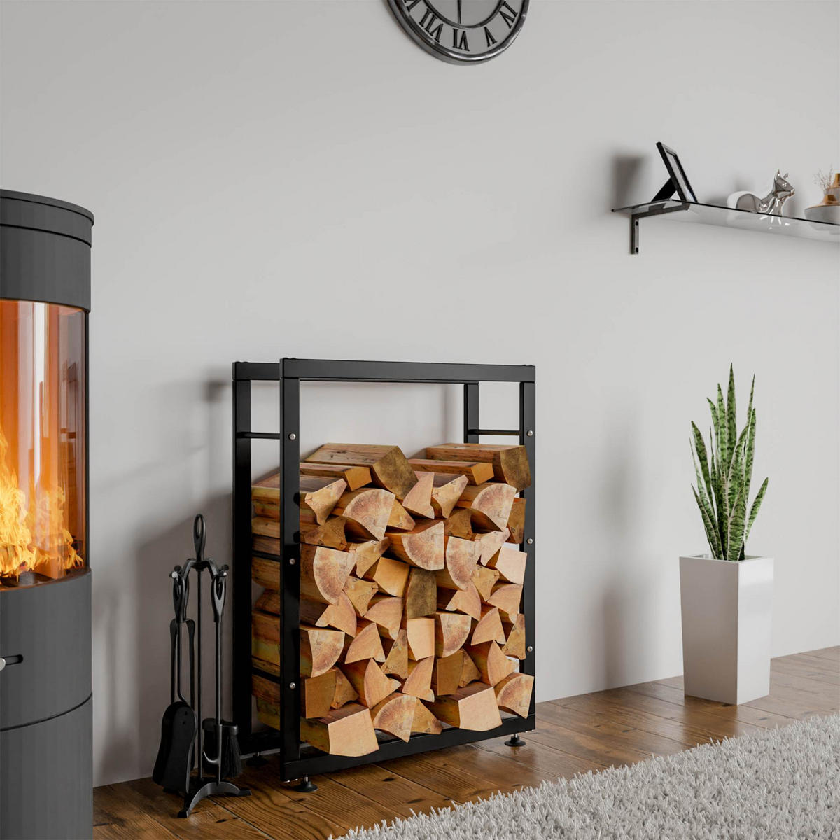 KAMINHOLZREGAL 60/25/80 cm Metall schwarz - Schwarz, Metall (60/80/25cm) - CLP