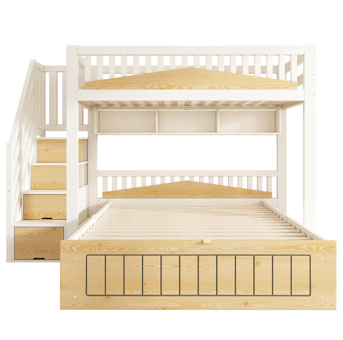 ETAGENBETT 160/200 cm weiß/natur aus Holzwerkstoff mit Stauraum und USB-C - Weiß, Holzwerkstoff (90/200cm) - OKWISH