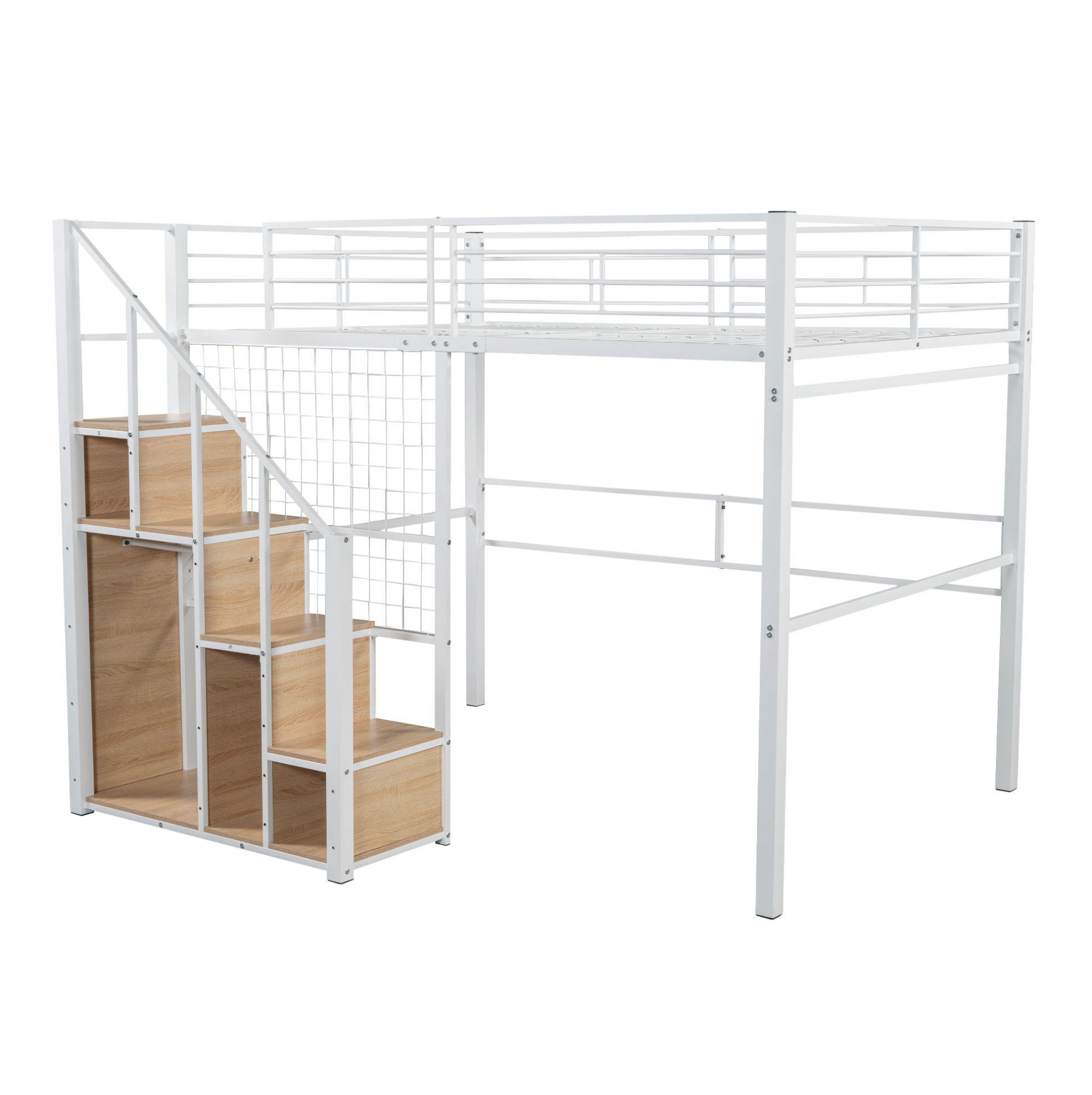 HOCHBETT aus Metall 140x200 cm in Weiß mit Stauraum & Treppe - Weiß, Metall (140/200cm) - Modfu