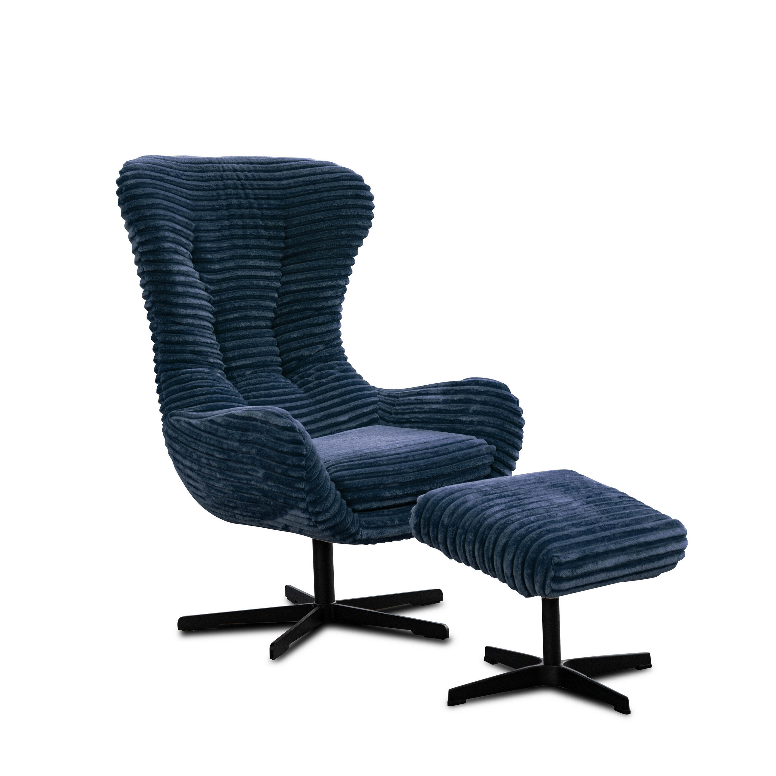 SESSEL MONACO 1-Sitzer, Cordstoff dunkelblau - Schwarz/Dunkelblau, Holz/Textil (74/116/84cm) - Courtois Laville