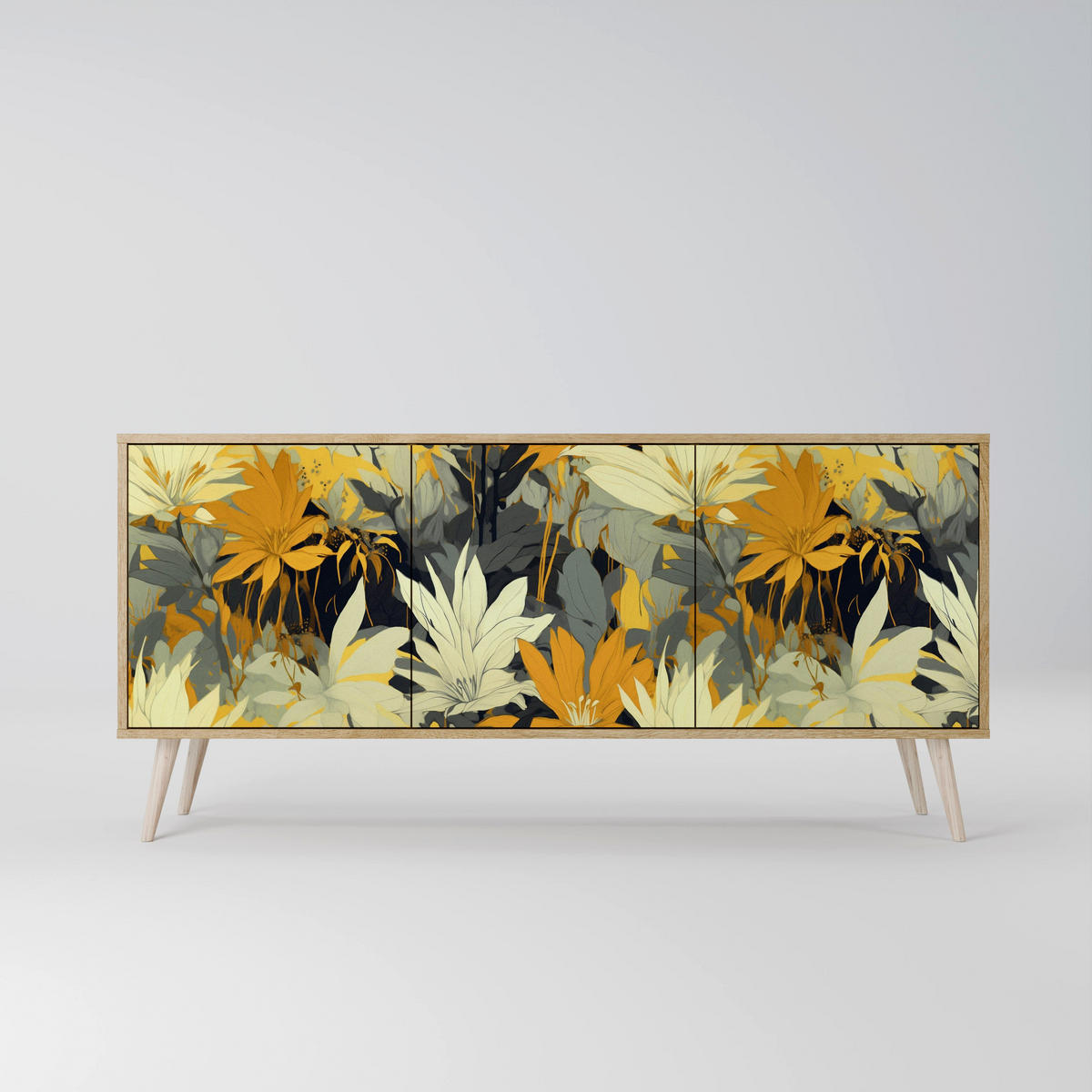 SIDEBOARD SUNKISSED LILY, Eicheneffekt, 164,5x42x77,5 cm, 3 Türen - Eichefarben/Buchefarben, Holzwerkstoff/Buchenholz (164.5/77.5/42cm) - SpaceRebels