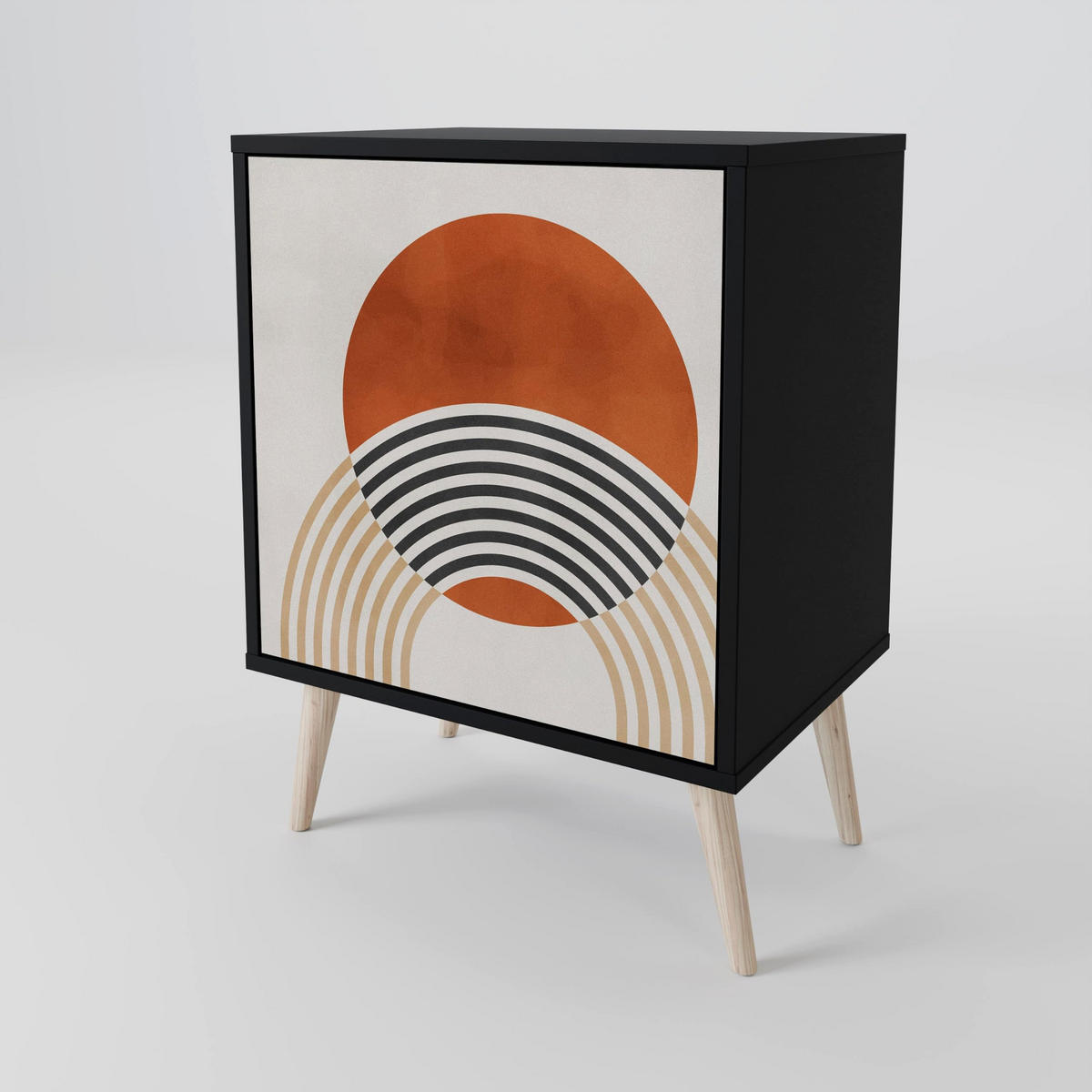 SIDEBOARD SPACE AROUND, Schwarz, 57,5x42x67,5 cm, Schwarze Metall-Rahmenfüße - Multicolor/Schwarz, Holzwerkstoff/Metall (57.5/67.5/42cm) - SpaceRebels