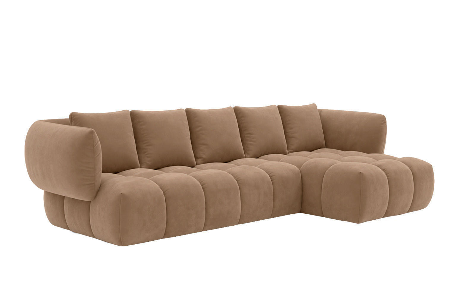 ECKSOFA L-Form, Veloursstoff Bluvel, Latte, Rechts, SEVIO L - Cappuccino, Holz (242/175cm) - Kaiser Möbel