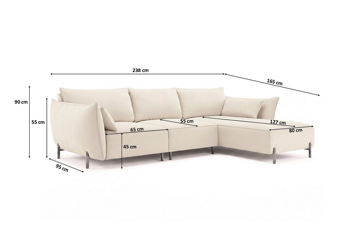 GARTENECKSOFA für Terrasse und Garten, Stoff Sunlight, Ecru, Rechts, SUNMEE - Ecru, Holz (238/90/165cm) - Kaiser Möbel