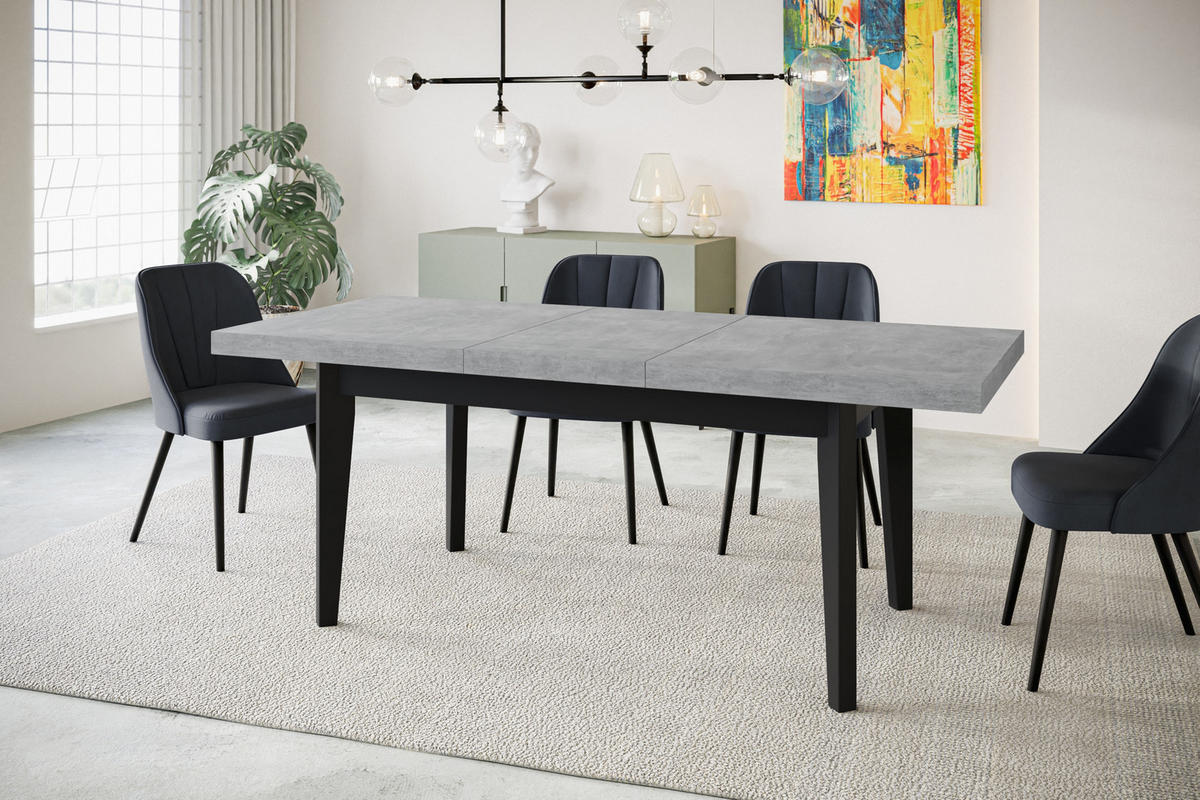 ESSZIMMERTISCH SKANDI, ausziehbarer Tisch: 200-300X100X78 cm, Farbe: ATELIER, mit Holzbeinen in Farbe Schwarz - Schwarz/Grau, Holzwerkstoff (200/100/78cm) - Alpi-Möbel