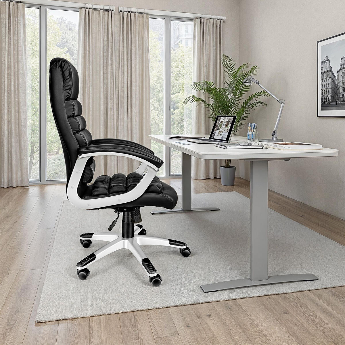 BÜROSTUHL Paul,einstellbare Wippfunktion,schwarz - Schwarz, Textil (66/124/60cm) - tectake