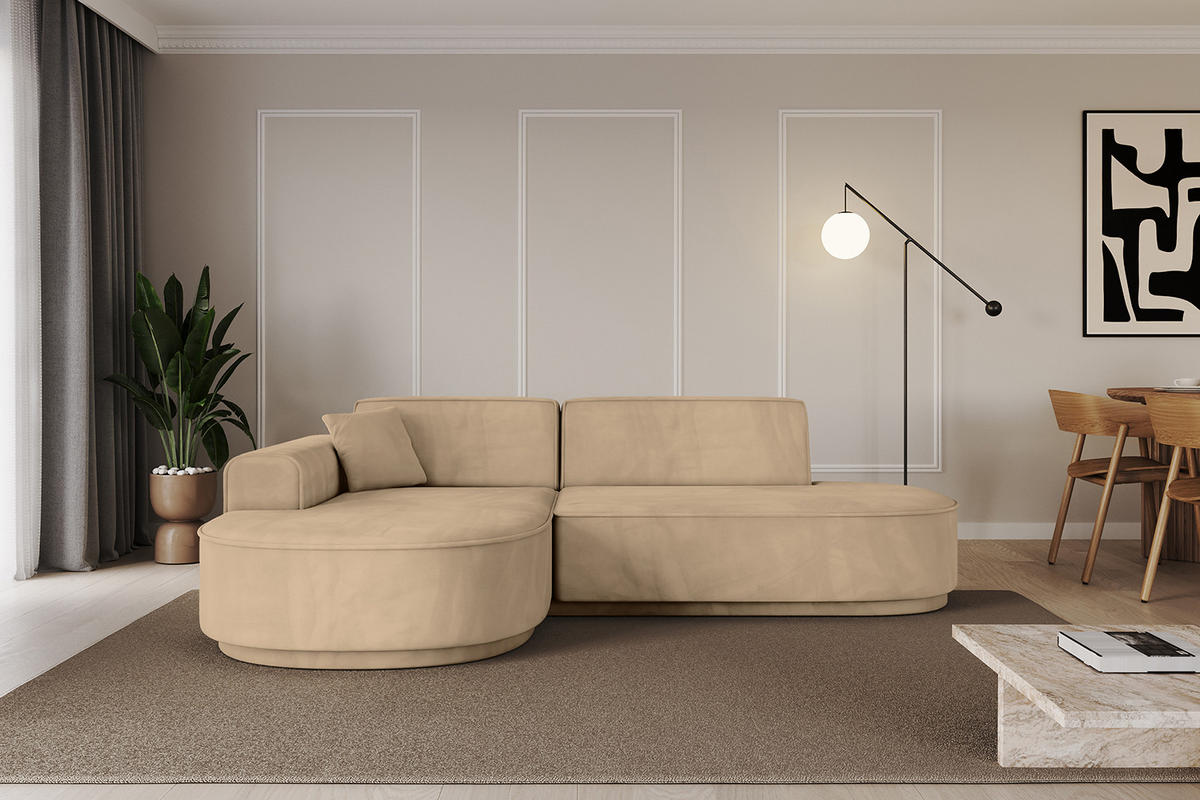 ECKSOFA Ottomane Links MARI-L1-v3 - 243x171x83 cm Taupe Velours - Taupe/Schwarz, Holzwerkstoff/Kunststoff (243/171cm) - ALTDECOR
