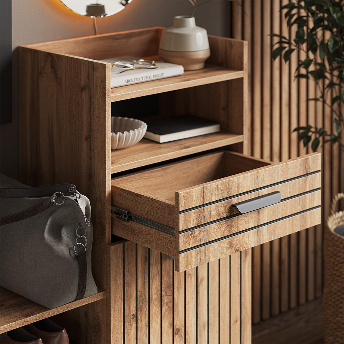 GARDEROBE Amber Eiche Wotan 100 x 100 cm 3 Teile - Eiche Wotan, Holzwerkstoff (100/100/38cm) - Vicco