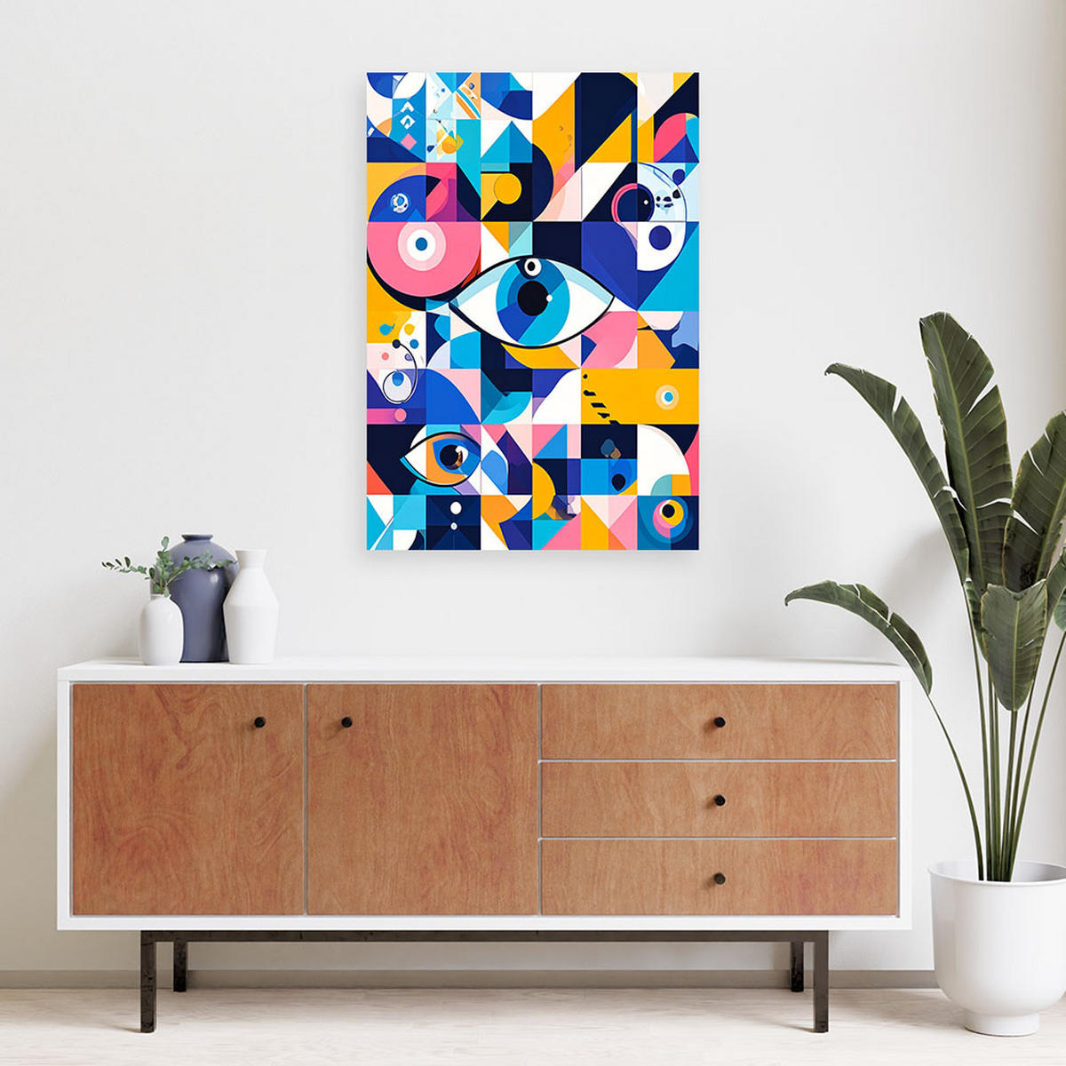 LEINWANDBILD Geometrische Abstraktion Auge Bauhaus 60x90cm - Multicolor, Textil (60/90cm) - Feeby