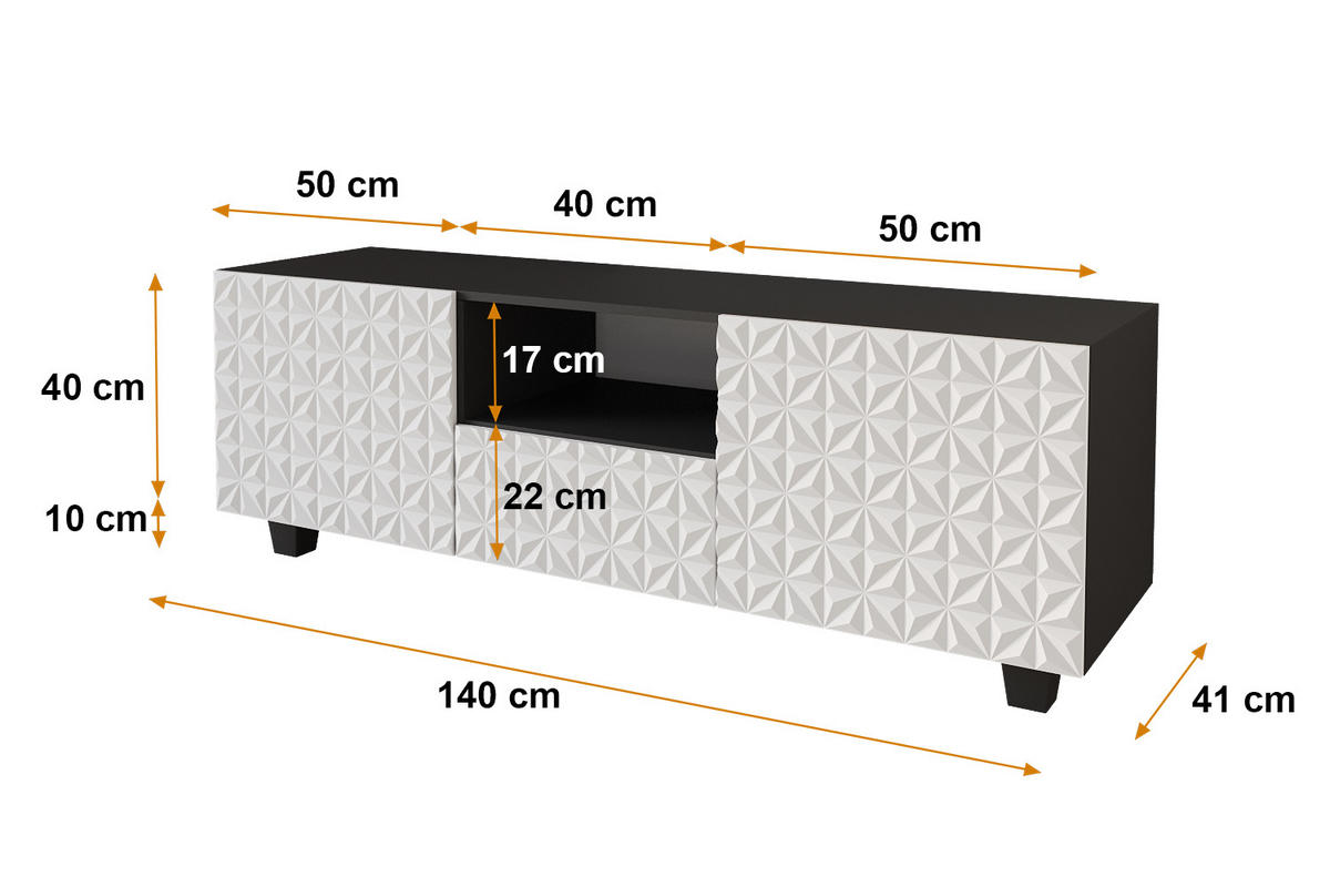 LOWBOARD VIRA-S 140x40x41 cm - Schwarz / Weiß - Schwarz/Weiß, Holzwerkstoff (140/50/41cm) - ALTDECOR