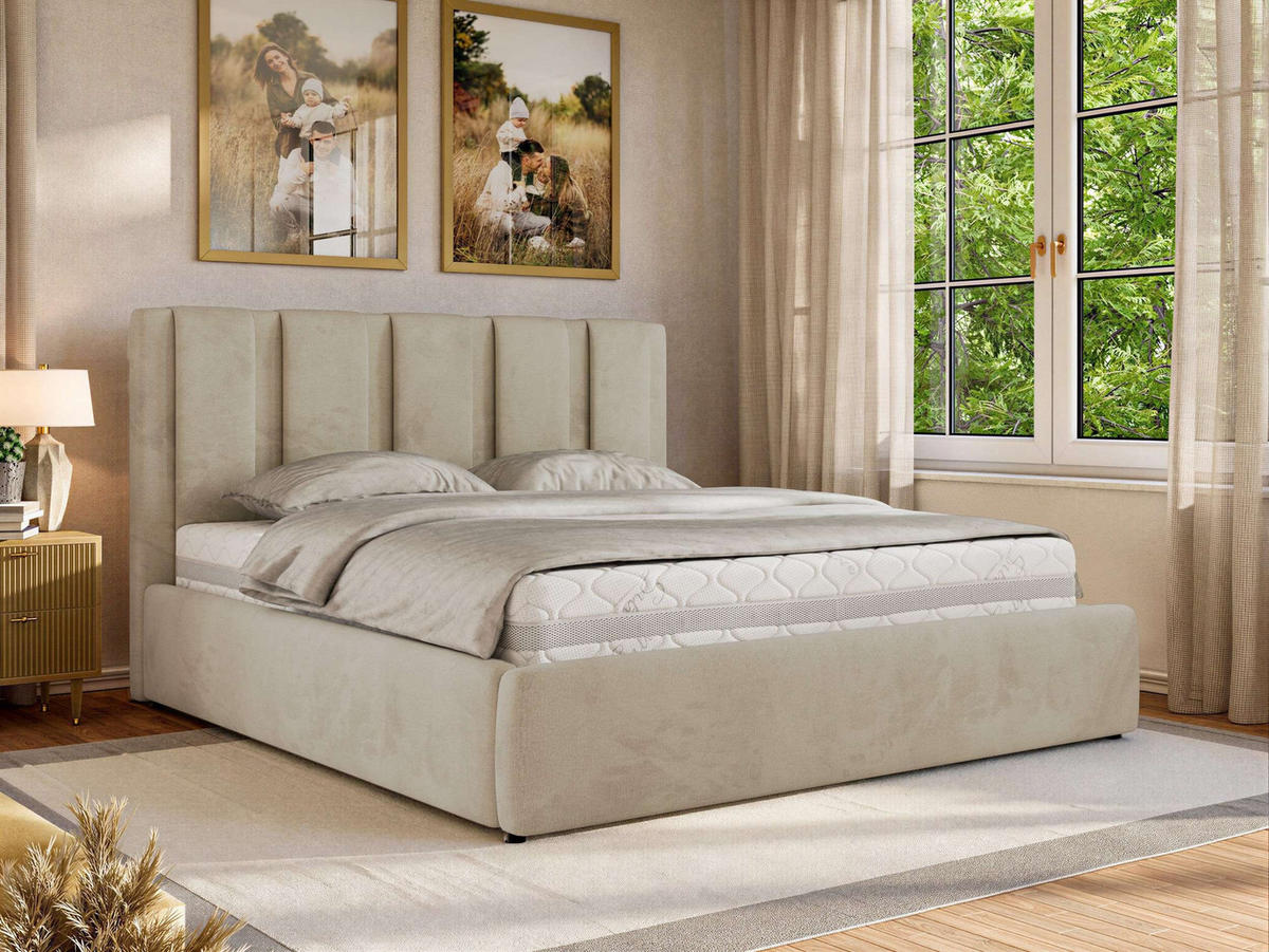 POLSTERBETT SAVINO CLASSIC 160/200 - Beige Velvet - ohne Matratze - Beige, Textil (160/200cm) - MKS