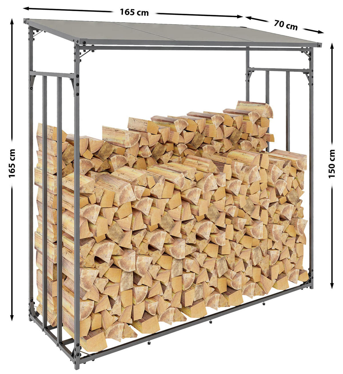 KAMINHOLZREGAL 165/70/165 cm Metall anthrazit - Anthrazit/Schwarz, Metall (165/165/70cm) - CLP