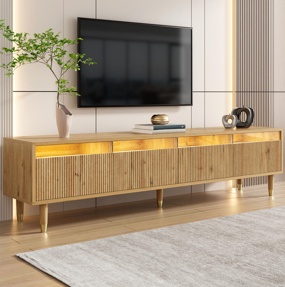 LOWBOARD 178/35/45 cm aus MDF mit 4 Schubladen und Kabeldurchführungen Holzfarbe - Naturfarben, Holzwerkstoff (178/45/35cm) - Modenvie