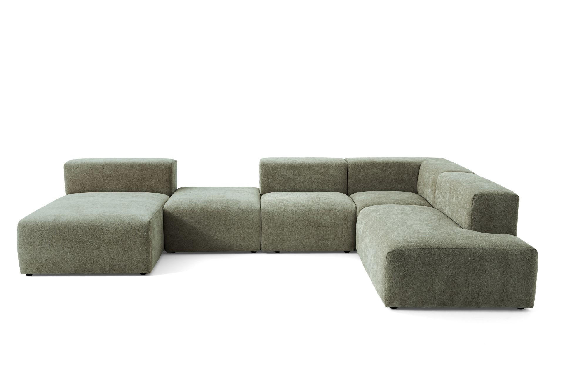 5-SITZER modulares Wohnlandschaft U XXL HEAVEN SET 6 Rechts, Breite 375 cm Webstoff Grün - Schwarz/Grün, Holz/Kunststoff (245/73/375cm) - Muffo