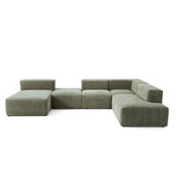 5-SITZER modulares Wohnlandschaft U XXL HEAVEN SET 6 Rechts, Breite 375 cm Webstoff Grün - Schwarz/Grün, Holz/Kunststoff (245/73/375cm) - Muffo