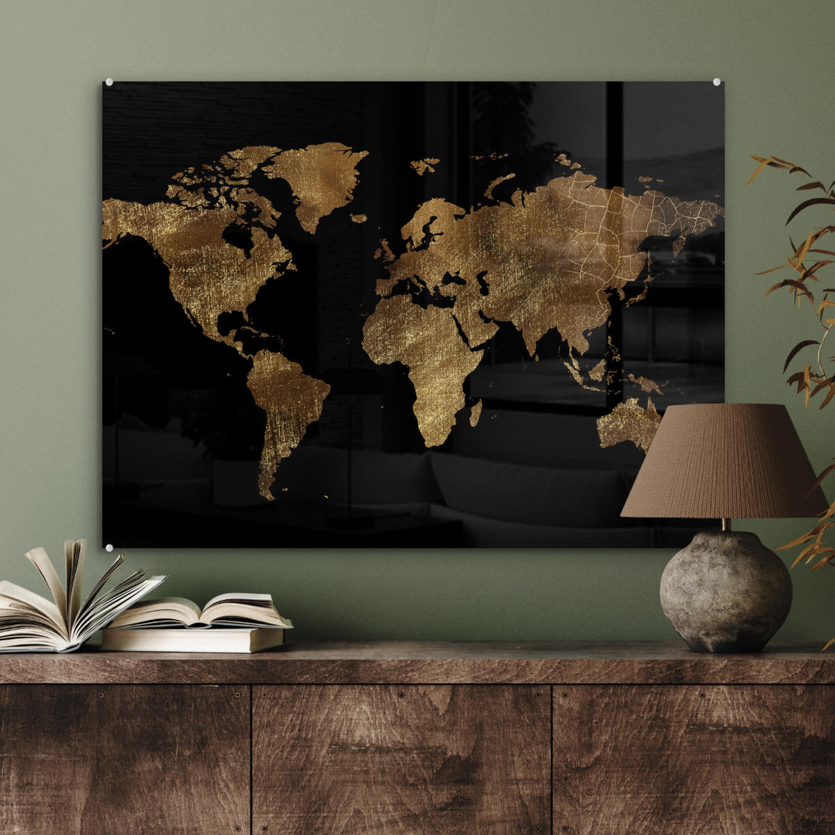 OBRAZ NA AKRYLOVOM SKLE Mapa sveta - Zlato - Luxus - Zem - Čierna 80x60 cm - zlatá, sklo (80/60cm) - MuchoWow