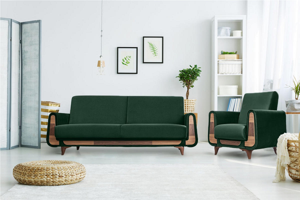SESSEL GUSTAVO mit Armlehnen, dunkelgrün - Dunkelgrün/Braun, Holz/Holzwerkstoff (83/95/92cm) - KONSIMO®