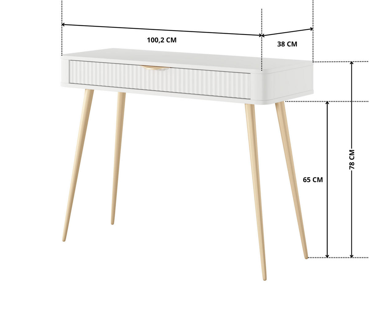 KONSOLENTISCH Flore 100 cm Weiß / Gold - mit geriffelter Schublade - Gelb/Goldfarben, Holz/Holzwerkstoff (38/100/78cm) - Ravio