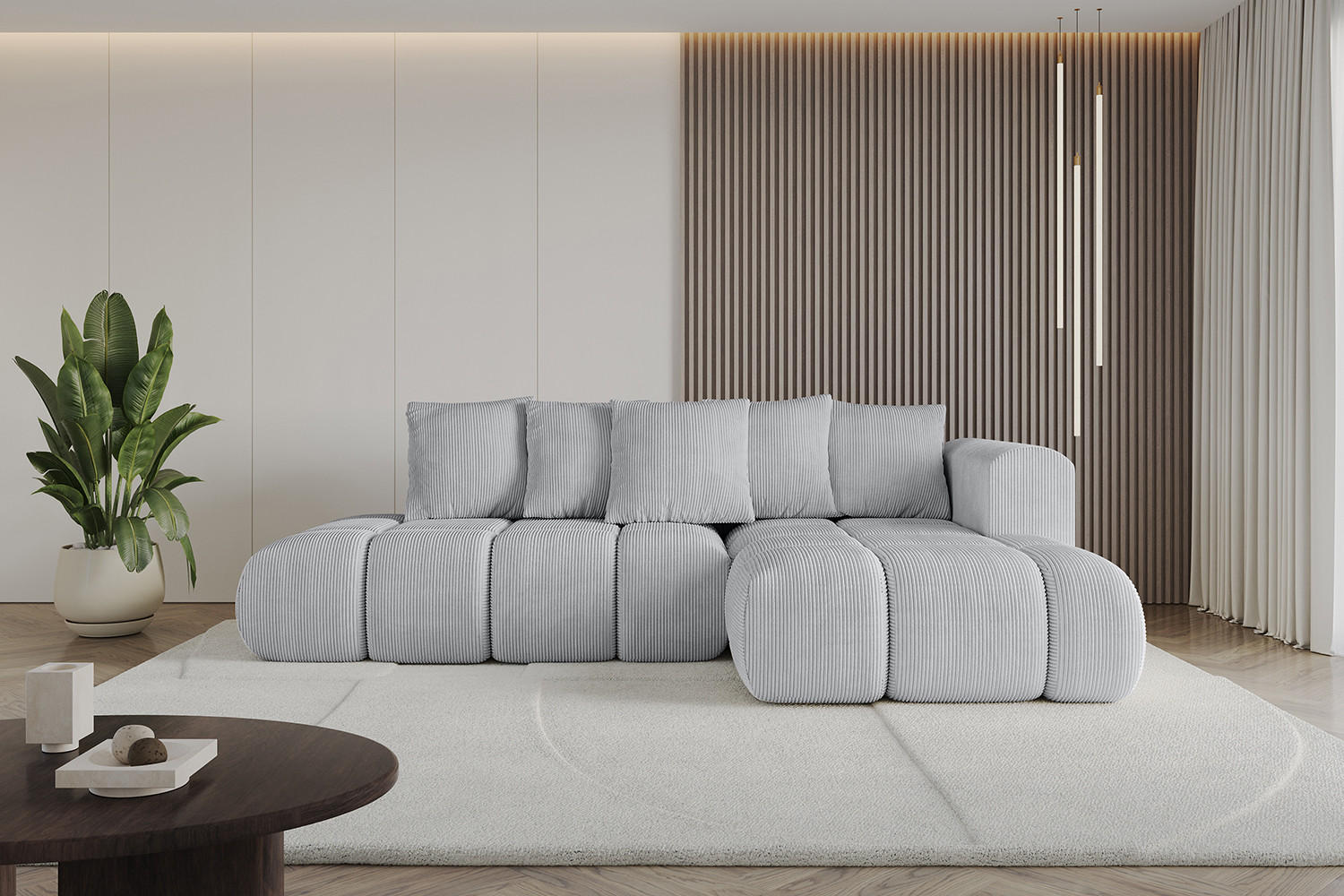 ECKSOFA Ottomane Rechts CLOUD-L-v1 280x185x90 Grau Cord - Grau, Holzwerkstoff/Kunststoff (185/280cm) - ALTDECOR