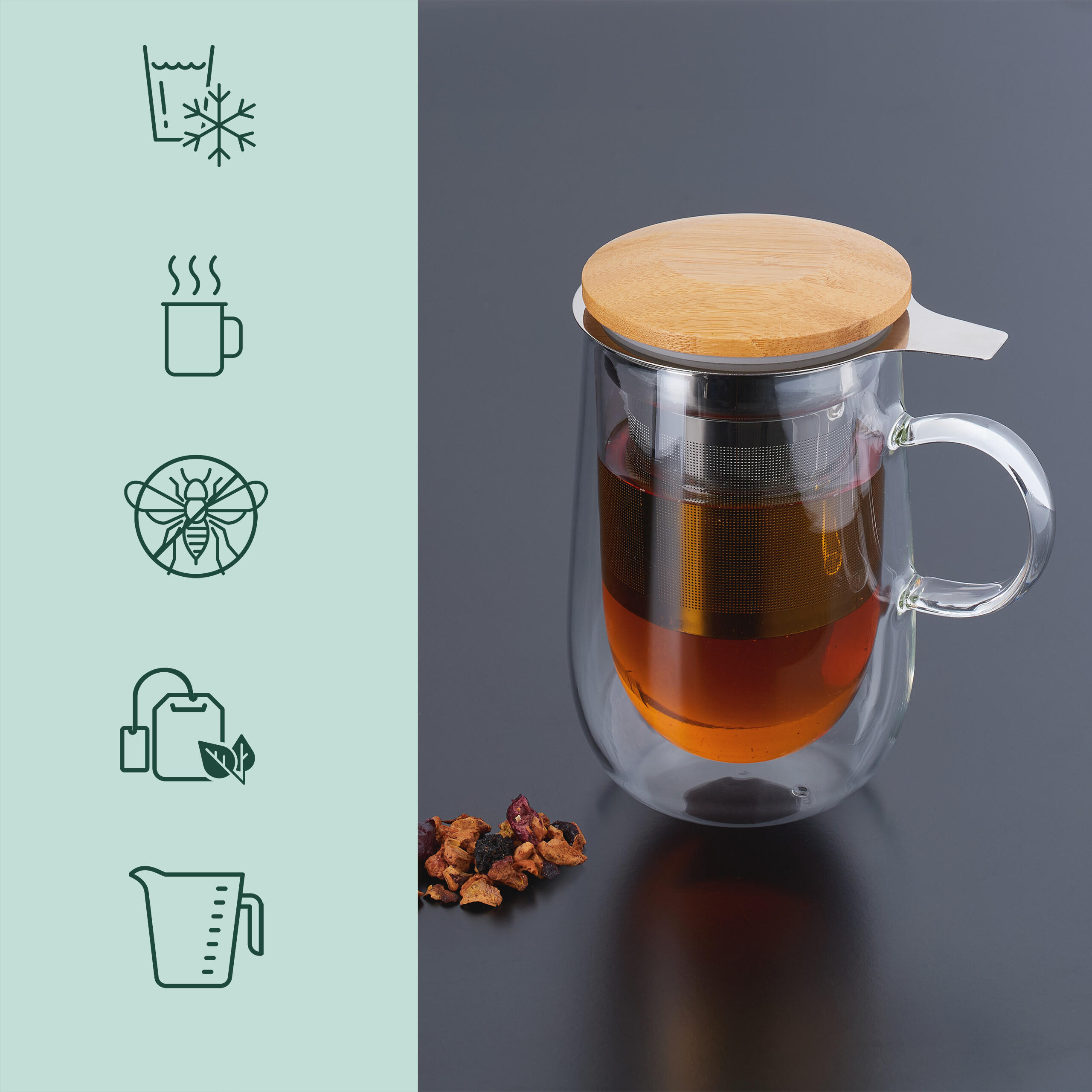 TEEGLAS - Multicolor, Glas/Holz (0.43L) - Relaxdays