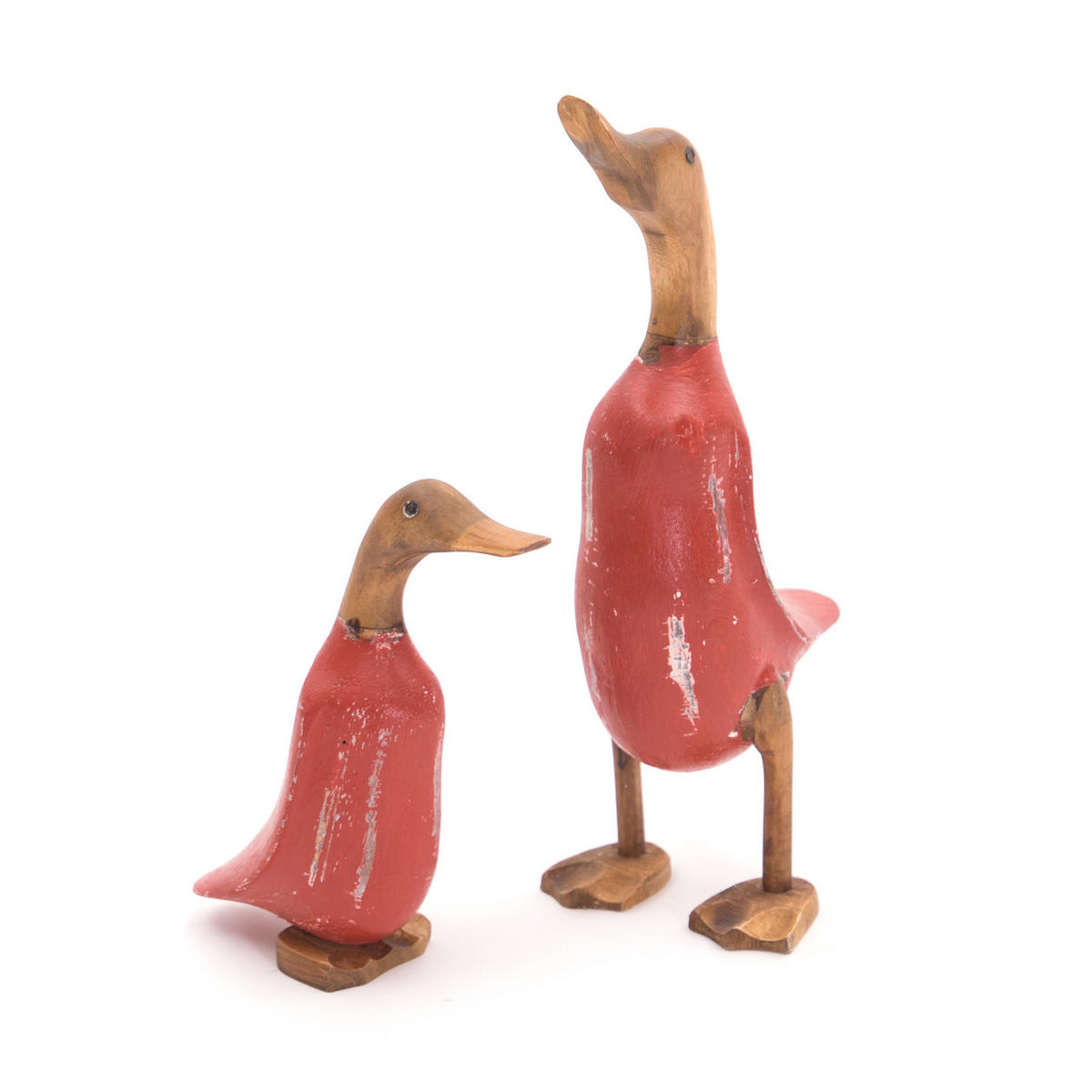 FIGUREN-SET Duck 2-teilig Massivholz, Ente in 2 verschiedenen Größen rot - Rot, Holz (20/33/14cm) - DESIGN DELIGHTS