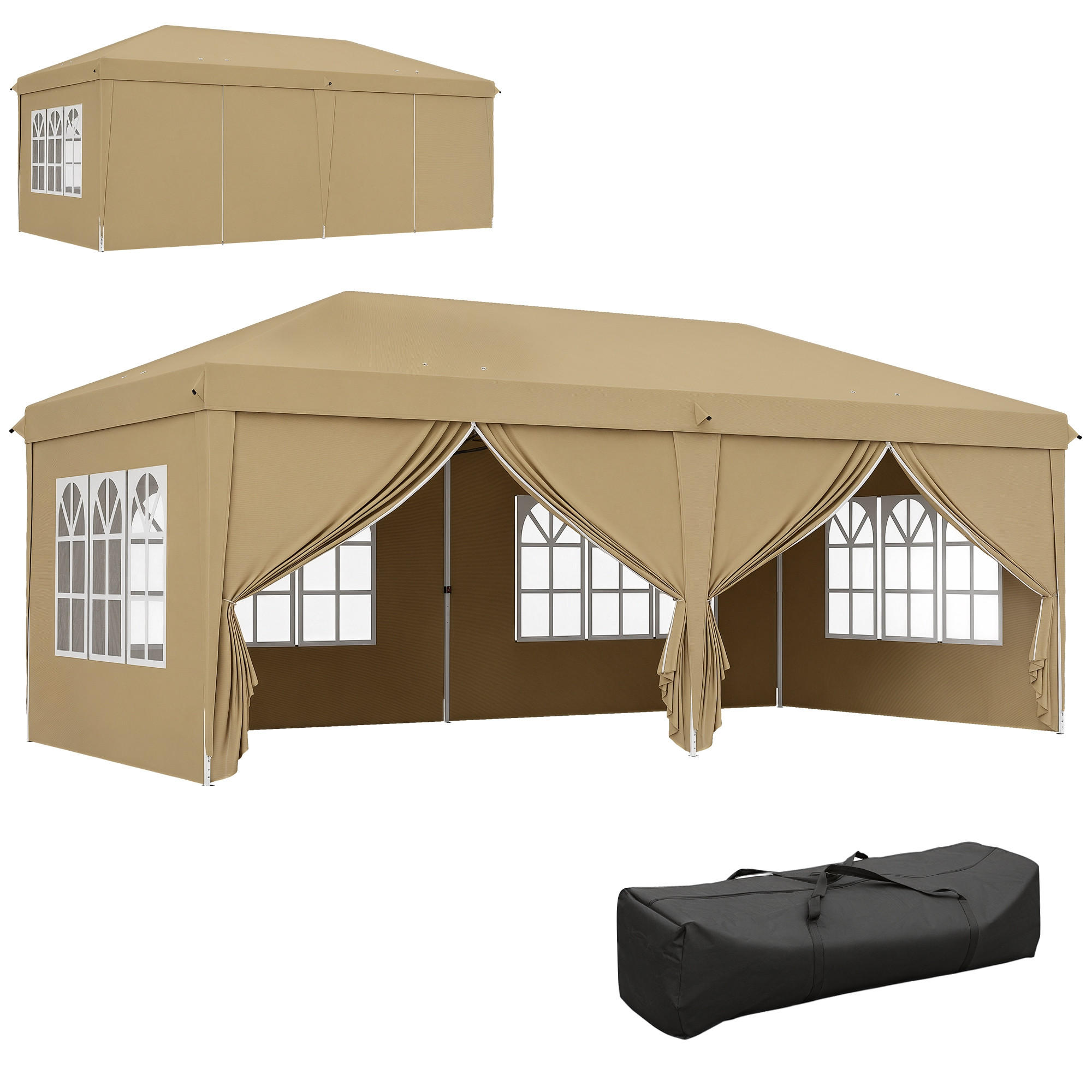 PAVILLON DE-14027 6/3 m, wasserdicht, 4 Seitenwände Khaki - Mokka, Textil (295/270/585cm) - ComfortXL