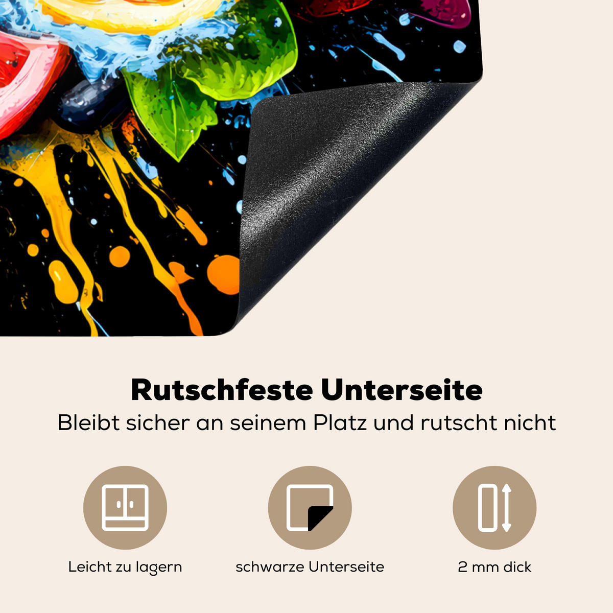 HERDABDECKPLATTE Obst - Graffiti - Bunt - Orange - Erdbeere - Abstrakt 77x59 cm - Orange, Kunststoff (77/0.2/59cm) - MuchoWow