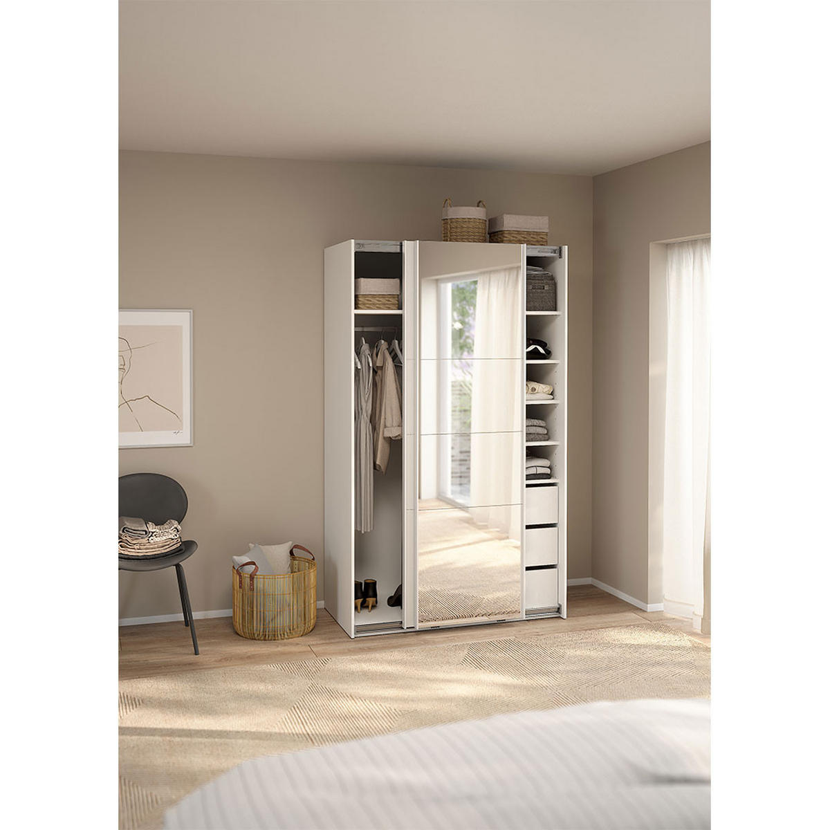 SCHIEBETÜRENSCHRANK, Catania, Weiß, Holzwerkstoff, 119 x 67 x 201 cm - Weiß, Holzwerkstoff (119/201/67cm) - ebuy24