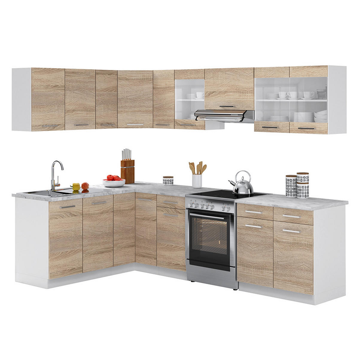 ECKKÜCHE Rick Weiß/Sonoma 267 x 167 cm , AP Marmor - Weiß/Sonoma Eiche, Holzwerkstoff (270/81.6/60cm) - Vicco
