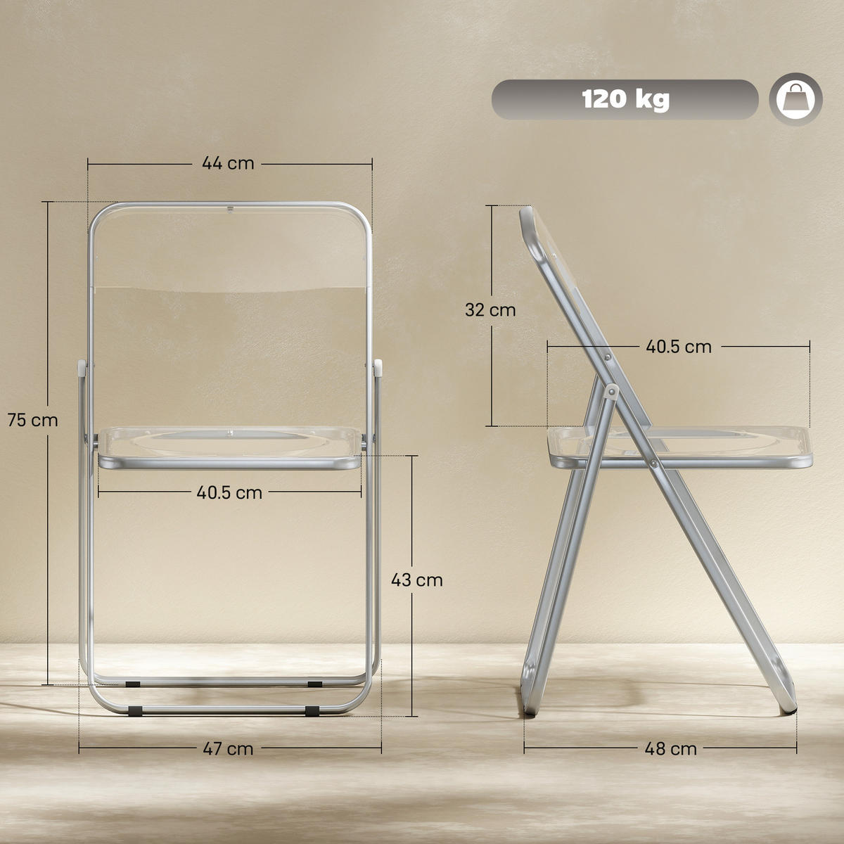 KLAPPSESSEL Transparent 4 Stück - Transparent, Kunststoff (47/75/48cm) - GiPP