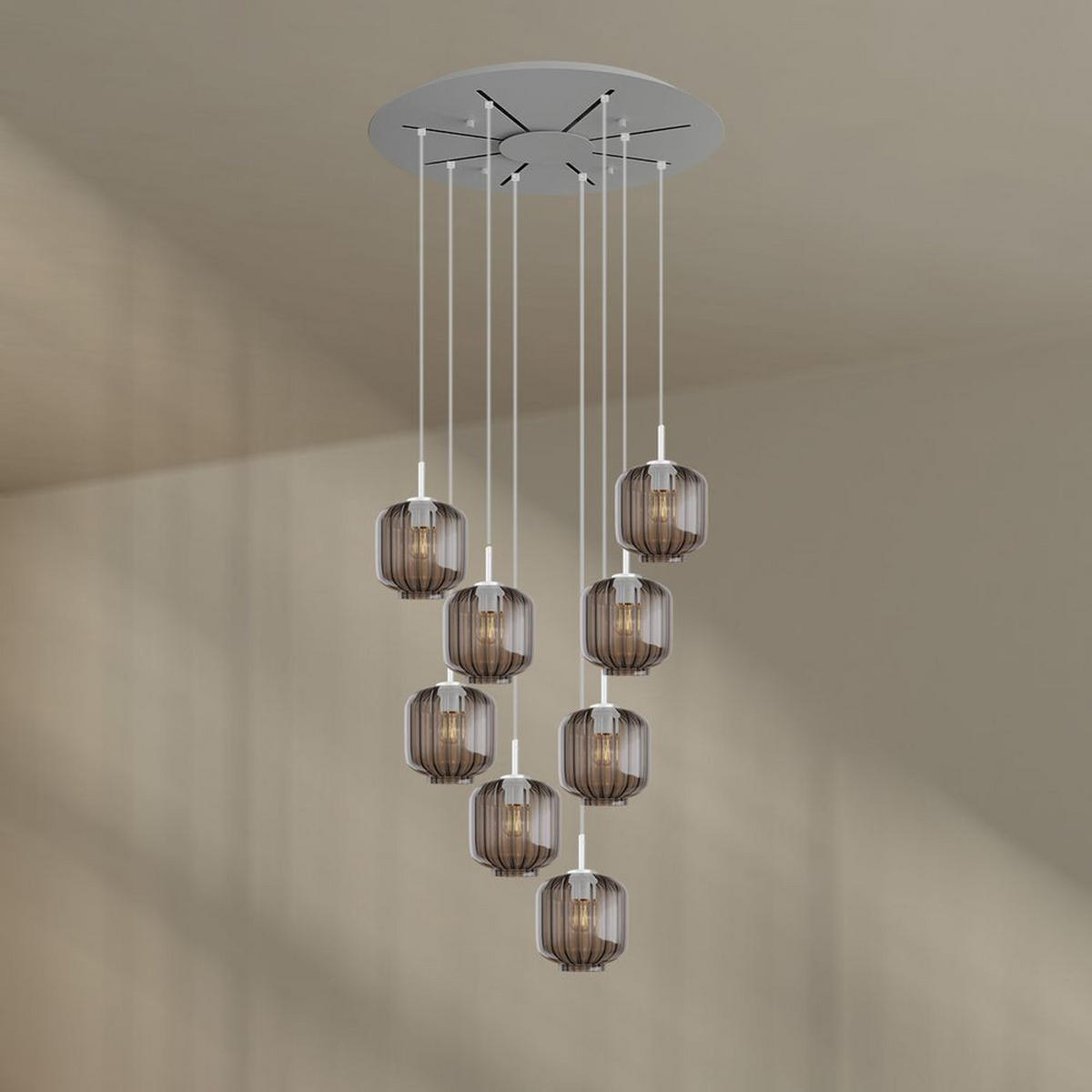 GALERIELEUCHTE Velo 8-flammig Rauch Ø 20cm - Anthrazit/Weiß, Glas (20/20/20cm) - s.luce